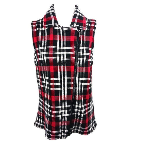 Chaps, Large, Plaid Sweater Vest, Red, Black & White, Zip Front, Preppy, Classic - Picture 1 of 14